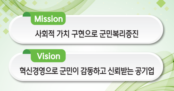 Mission - 변화와 혁신으로 군민복리 증진, Vision - 군민과 함께하는 1등 공기업